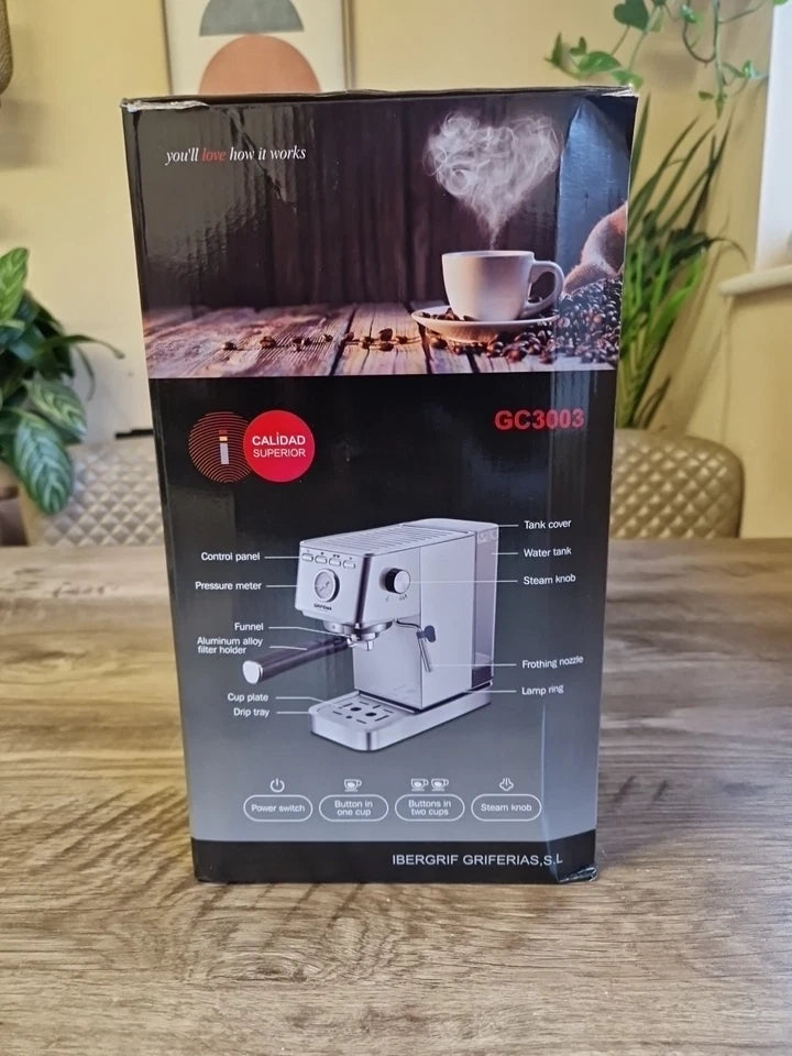 GRIFEMA GC3003 Coffee Maker, Cappuccino Automatic Espresso, Filter Holder Arm